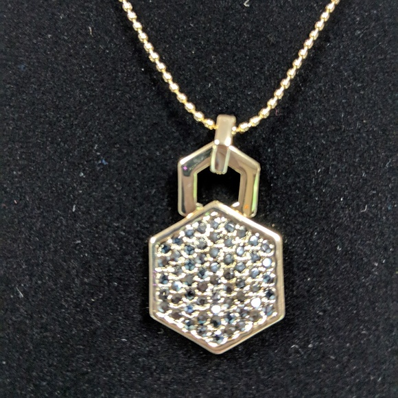 Gold CoCo Lane Hematite Pave Pendant Necklace 17" - Picture 2 of 8